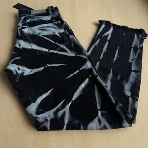 NWT Carmar Black Tie-Dye Fringe Hem Jeans